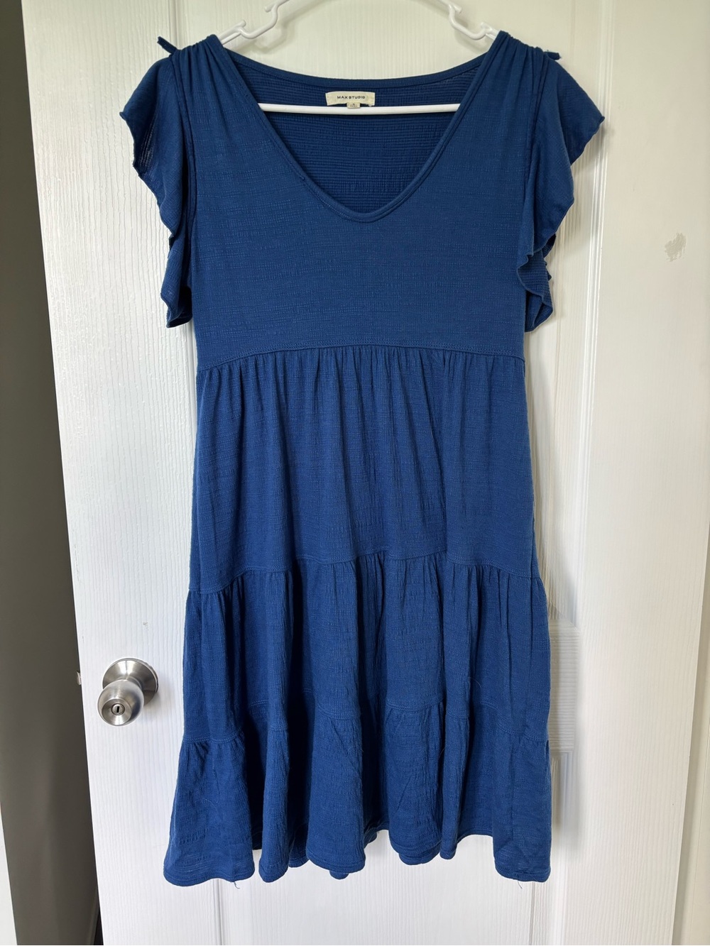 Max Studio Navy Textured Round Neck Top